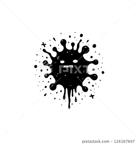 Abstract ink blot resembling a character with dripping and splashing details Abstract ink blot resembling a character with dripping and splashing details 126167697