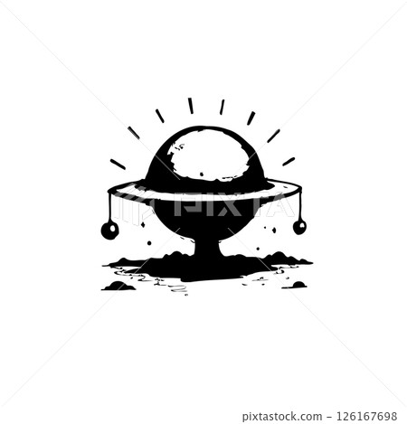 Stylized extraterrestrial visitation illustration with an otherworldly landing Stylized extraterrestrial visitation illustration with an otherworldly landing 126167698