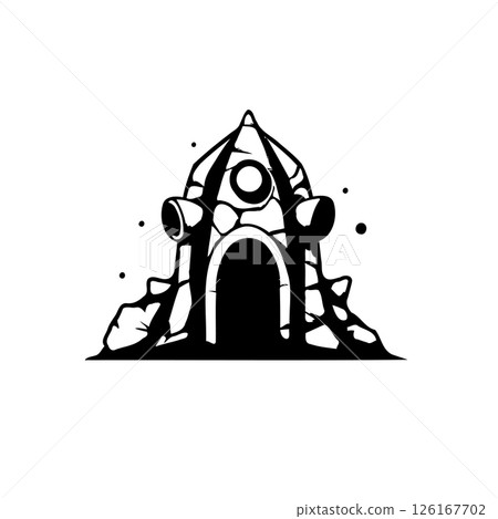 Enigmatic Stone Structure with Archway in Striking Black and White Isolation 126167702