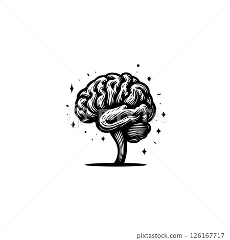 Detailed monochrome vector representation of the human brain with sparkle elements 126167717