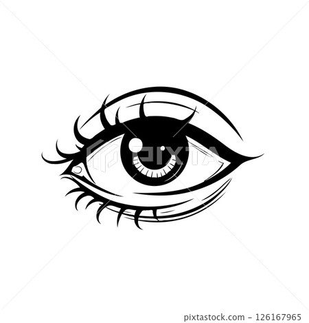 Stylized eye illustration capturing enigmatic expression in monochrome design 126167965