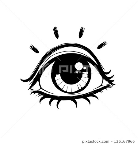 Stylized eye illustration with bold linework suggesting visual perception 126167966