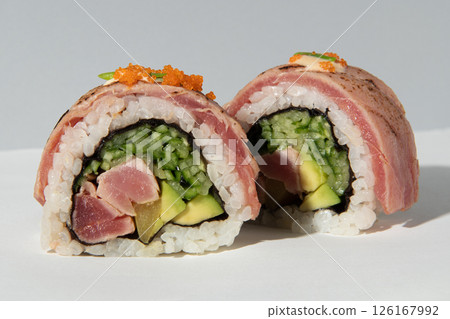 Sushi on a light background. Horizontally. Advertising photo. Sushi on a light background. Horizontally. Advertising photo. 126167992