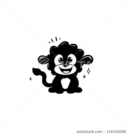 Charming monochromatic cartoon illustration featuring a jovial animal creature 126168086