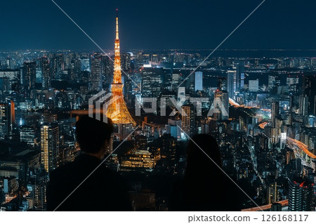 東京夜景+情侶剪影 126168117