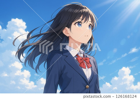 School girls looking up at the sky School girls looking up at the sky 126168124