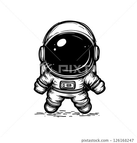 Whimsical Space Explorer: A Stylized Astronaut Illustration in Monochromatic Style 126168247