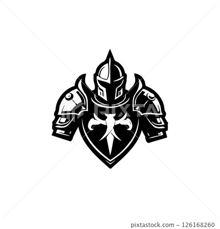 Bold knight mascot logo design showcasing medieval armor and shield emblem 126168260