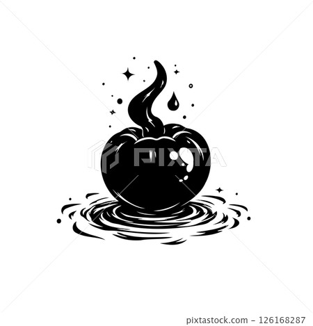 Monochrome depiction of a fruit in liquid with a playful, stylized rendition Monochrome depiction of a fruit in liquid with a playful, stylized rendition 126168287