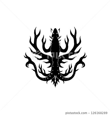 Stylized aquatic creature emblem set against pristine white backdrop artwork Stylized aquatic creature emblem set against pristine white backdrop artwork 126168289