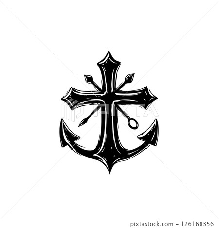 Symbolic maritime emblem: Anchor and cross intertwined, nautical spiritual design 126168356