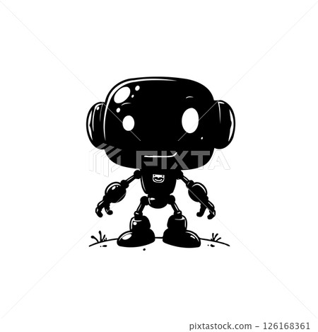 Whimsical Monochrome Robot Illustration Standing on Grassy Patch Character Design Whimsical Monochrome Robot Illustration Standing on Grassy Patch Character Design 126168361
