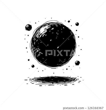 Sketch illustration showcasing a dark orb hovering over a shadowed ground reflection Sketch illustration showcasing a dark orb hovering over a shadowed ground reflection 126168367