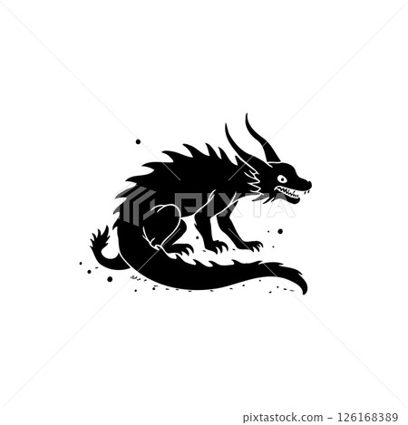 Stylized mythical creature illustration, a dark dragon-like beast with jagged spines 126168389