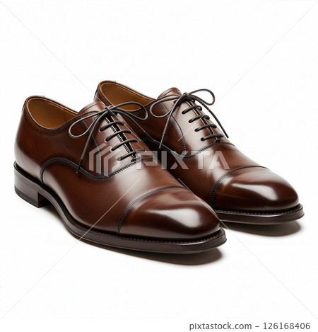 Elegant Brown Leather Cap Toe Oxford Dress Shoes for Mens Formal Business Attire 126168406