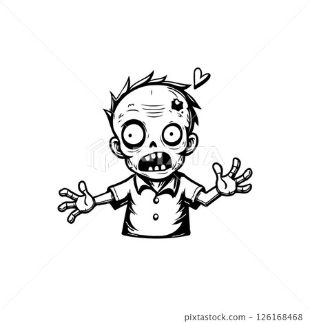 Cartoon zombie with heart in black and white sketch vector design Cartoon zombie with heart in black and white sketch vector design 126168468