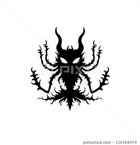 Abstract horned figure with menacing silhouette, embodying mystical darkness Abstract horned figure with menacing silhouette, embodying mystical darkness 126168479