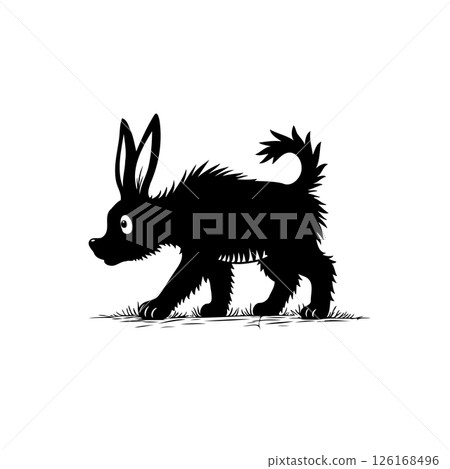 Whimsical creature silhouette: a playful mix of familiar animal traits in monochrome 126168496