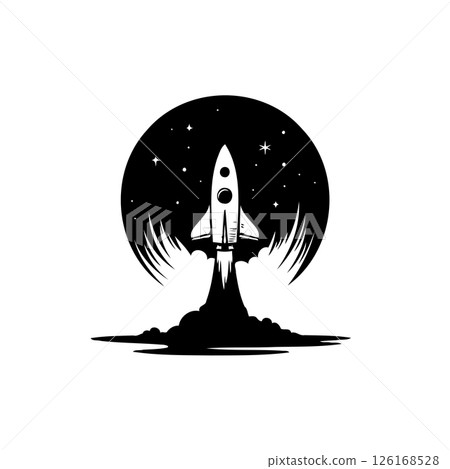 Monochrome rocket launch with star-filled sky for innovative business start-up Monochrome rocket launch with star-filled sky for innovative business start-up 126168528