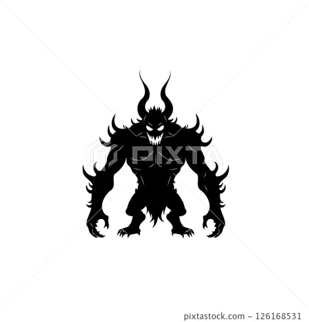 Silhouette of horned demonic figure evoking fear and shadowy power on white Silhouette of horned demonic figure evoking fear and shadowy power on white 126168531