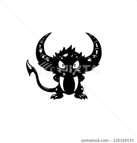 Stylized horned creature with spiky fur in playful and menacing stance Stylized horned creature with spiky fur in playful and menacing stance 126168535