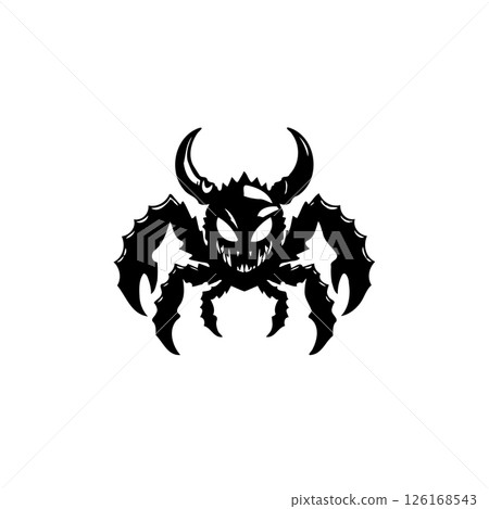 Stylized arachnid illustration with prominent pincers and ominous expression 126168543