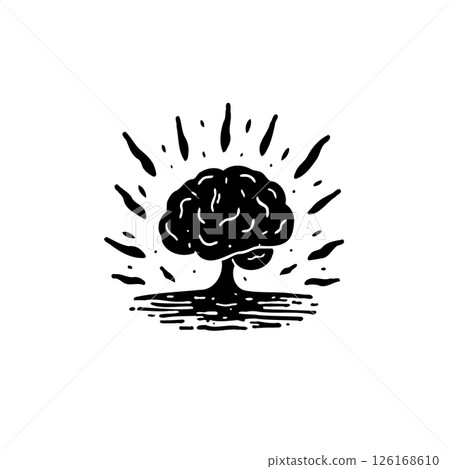 Abstract Brain Illustration with Radiating Energy, Symbolizing Idea Generation Abstract Brain Illustration with Radiating Energy, Symbolizing Idea Generation 126168610