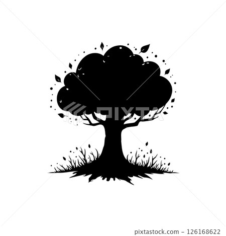 Solitary arboreal silhouette casting shadows across a pristine white canvas 126168622