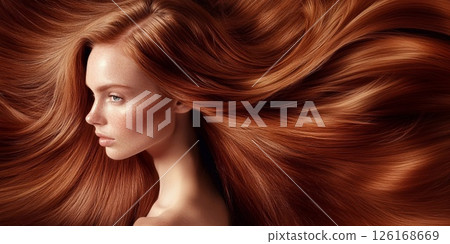 Advertising banner of young model woman during beauty fashion shoot.AI Generative. 126168669