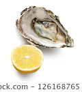 Raw oyster on white background 126168765
