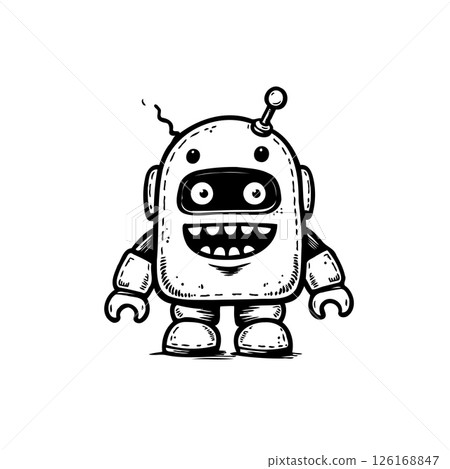 Whimsical robot character art with playful expression and sketched details Whimsical robot character art with playful expression and sketched details 126168847
