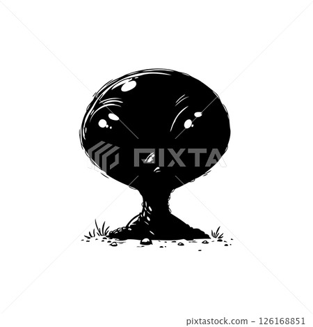 Whimsical depiction of stylized tree in minimalist black and white illustration 126168851