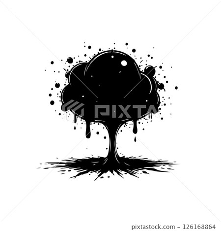 Monochrome abstract representation of a tree with liquid or paint texture Monochrome abstract representation of a tree with liquid or paint texture 126168864