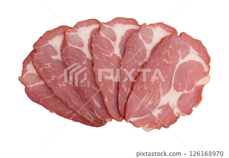 slices of pork neck cured isolated slices of pork neck cured isolated 126168970