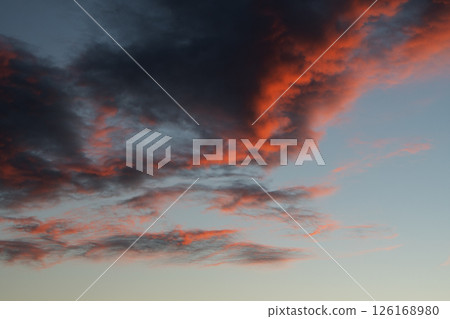Panoramic view of the red-blue evening sky. 126168980