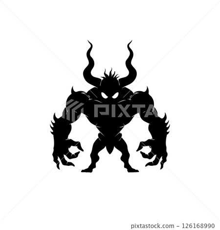 Stylized silhouette of a monstrous figure with horns and claws evoking fantasy 126168990