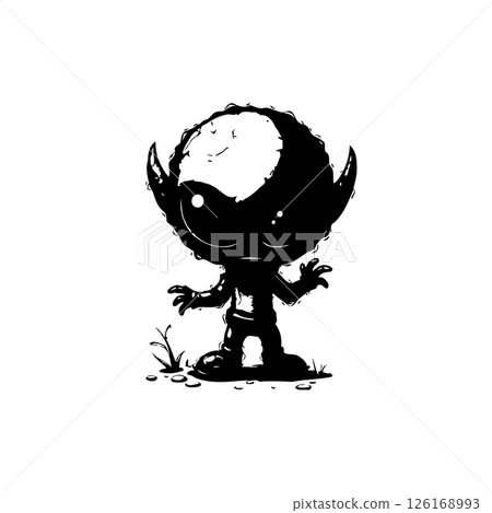 Stylized monochrome illustration of a whimsical creature in an expressive pose Stylized monochrome illustration of a whimsical creature in an expressive pose 126168993