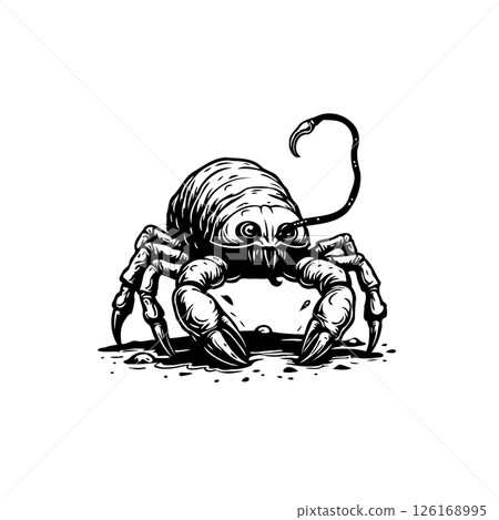 Monochrome illustration of a fantastical creature with claws and stinger tail Monochrome illustration of a fantastical creature with claws and stinger tail 126168995