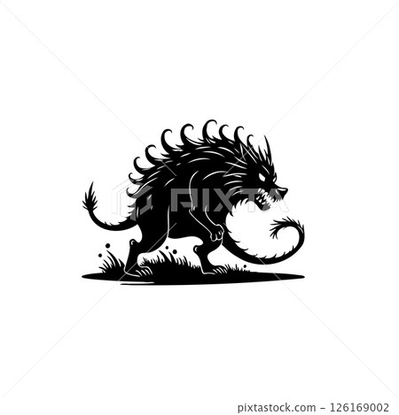 Mystical creature illustration in silhouette, depicting an ancient guardian figure Mystical creature illustration in silhouette, depicting an ancient guardian figure 126169002