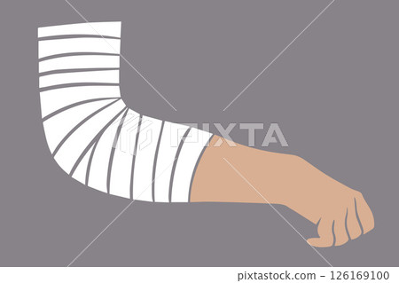Vector isolated illustration of elbow bandaging. First aid for elbow injuries. 126169100