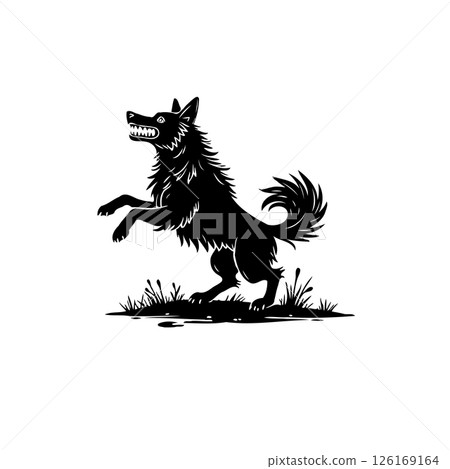 Silhouette of a rearing canine figure, emblem, heraldic animal symbolism Silhouette of a rearing canine figure, emblem, heraldic animal symbolism 126169164