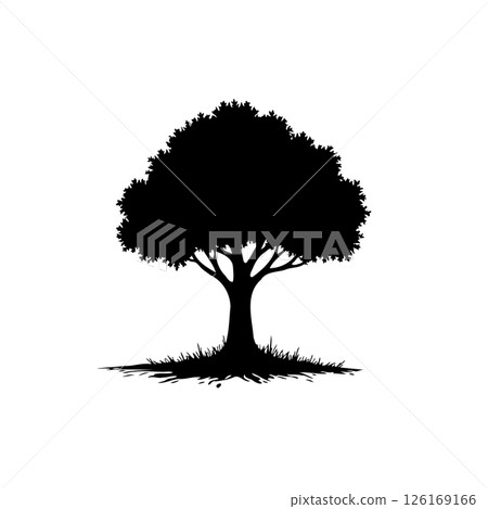 Monochrome tree silhouette illustration creating minimalist nature graphic Monochrome tree silhouette illustration creating minimalist nature graphic 126169166