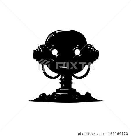 Monochrome stylized rendering of a retro-futuristic robot character Monochrome stylized rendering of a retro-futuristic robot character 126169170