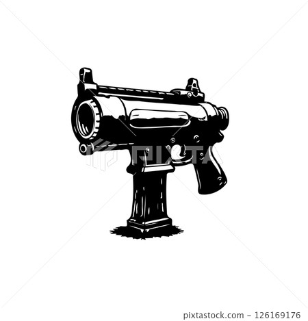 Stylized illustration of a black submachine gun with emphasis on geometric shapes Stylized illustration of a black submachine gun with emphasis on geometric shapes 126169176