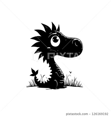 Whimsical black and white dragon illustration with playful design elements Whimsical black and white dragon illustration with playful design elements 126169192