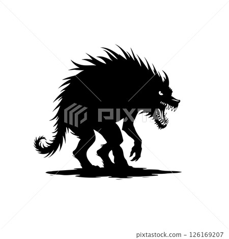 Menacing silhouette illustration of a bizarre creature with sharp teeth and spikes 126169207