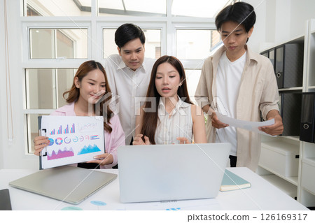 Young asian business team collaboration on project in modern office. 126169317