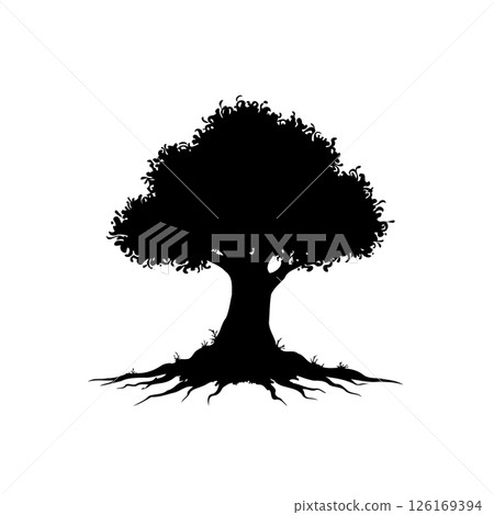 Detailed tree silhouette evoking organic growth and natural patterns in stark contrast Detailed tree silhouette evoking organic growth and natural patterns in stark contrast 126169394