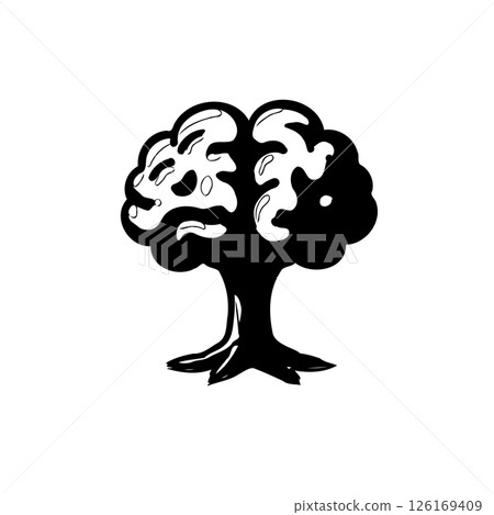 Stylized arboreal form in contrasting shades, isolated against a stark backdrop 126169409
