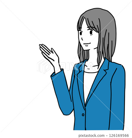 Illustration of a smiling woman holding out her hand 126169566